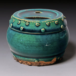 Qing Dynasty, Blue Glazes Drum Shaped Brush Washer (Calligraphy)