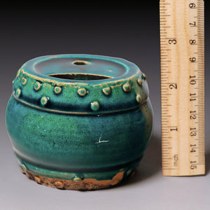 Qing Dynasty, Blue Glazes Drum Shaped Brush Washer (Calligraphy)