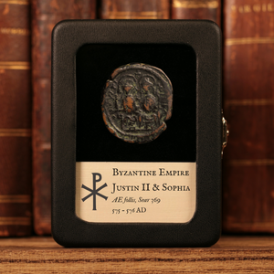 Byzantine Empire, Emperor Justin II (with Sophia), AE Follis - 575 to 576 CE - Byzantine Empire