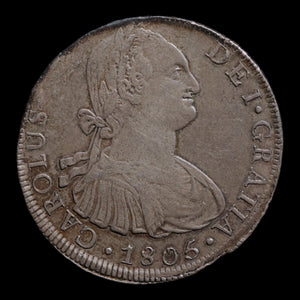 Spanish Empire, Peru, King Charles IV, 8 Reales, "Piece of Eight" - 1805 CE - Spanish Empire