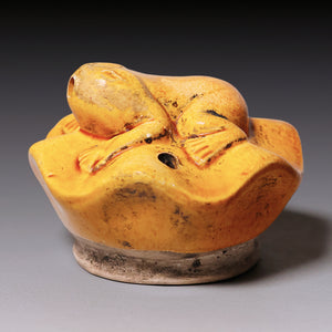 Qing Dynasty, Yellow Glazed Ceramic Water Dropper with Frog (Calligraphy Tool)