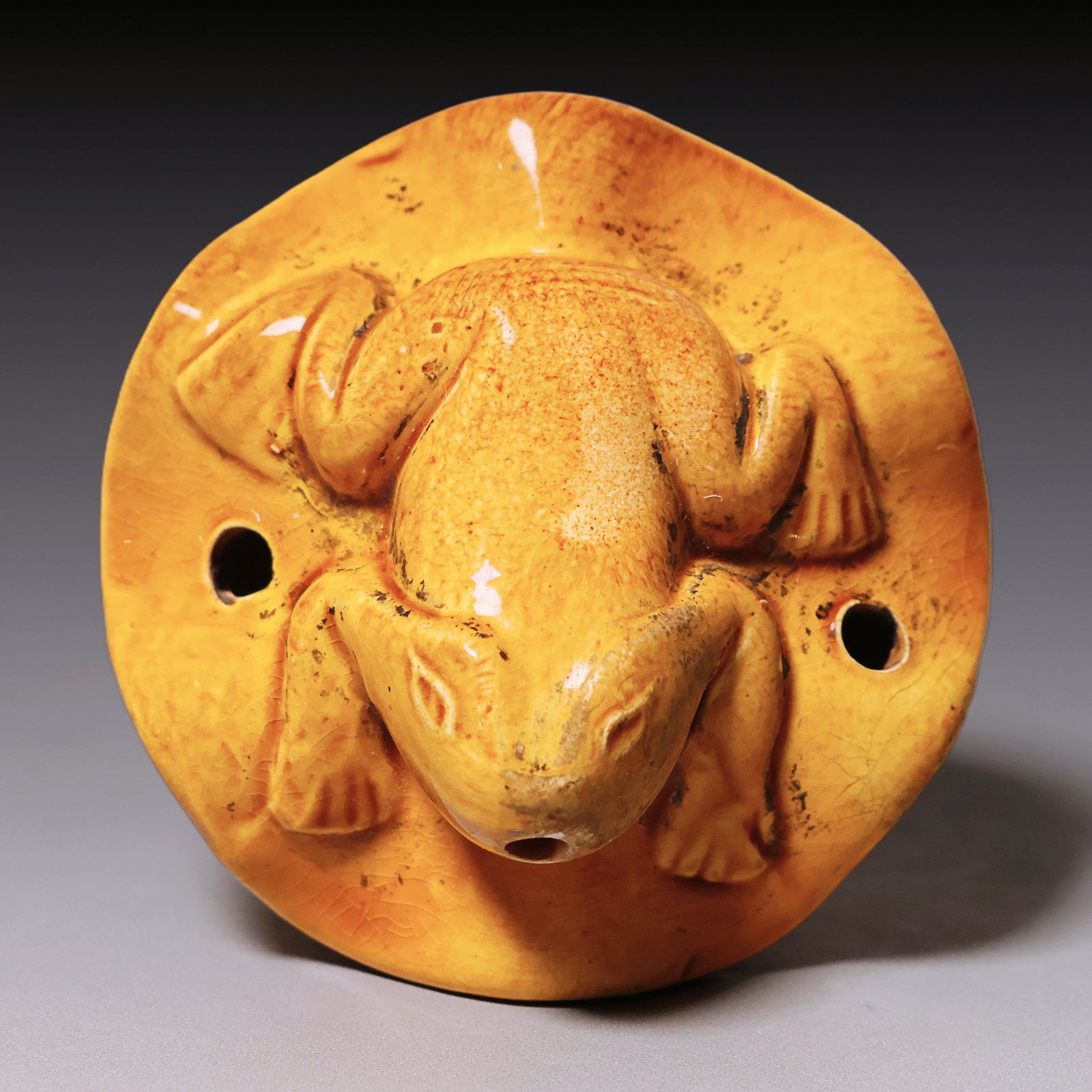 Qing Dynasty, Yellow Glazed Ceramic Water Dropper with Frog (Calligraphy Tool)