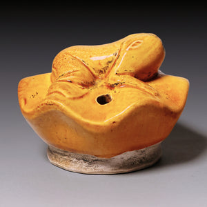 Qing Dynasty, Yellow Glazed Ceramic Water Dropper with Frog (Calligraphy Tool)