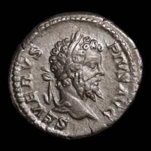 Rome, Emperor Septimius Severus, AR Denarius, War Trophy Reverse - 202 CE - Roman Empire