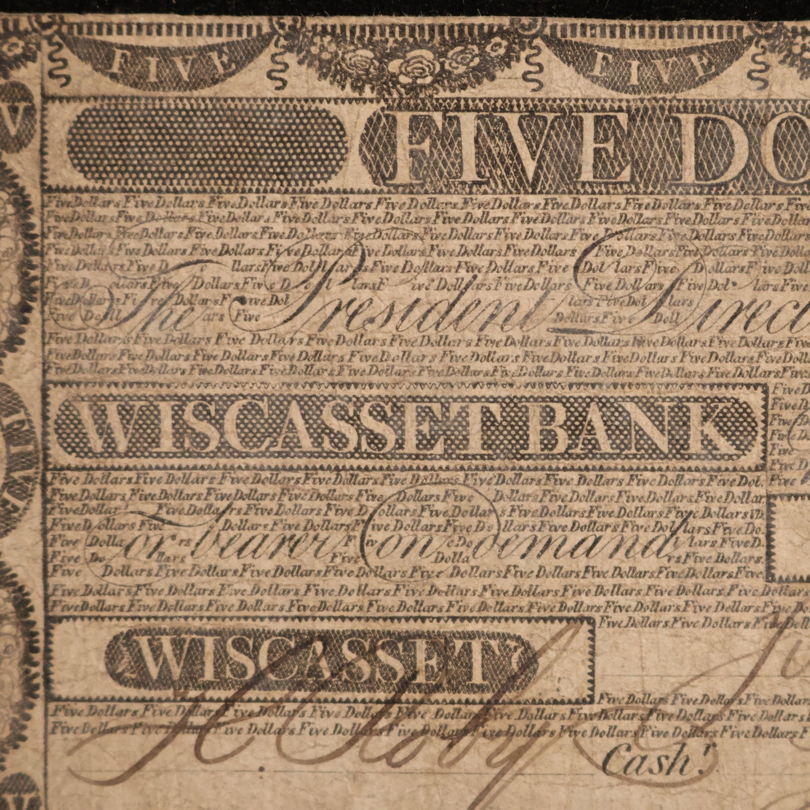 Wiscasset Bank, Massachusetts (Maine), Five Dollar Note - July 4th, 1817 - Wiscasset, Maine