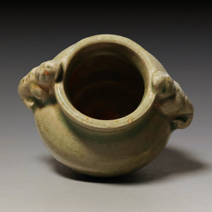 Qing Dynasty, Green Glazed Incense Burner with Dragon Handles