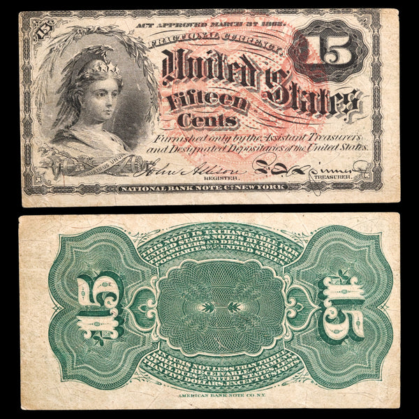 U.S. Fractional Currency, 15¢ Note, Fourth Issue - 1869 to 1875 CE - U ...