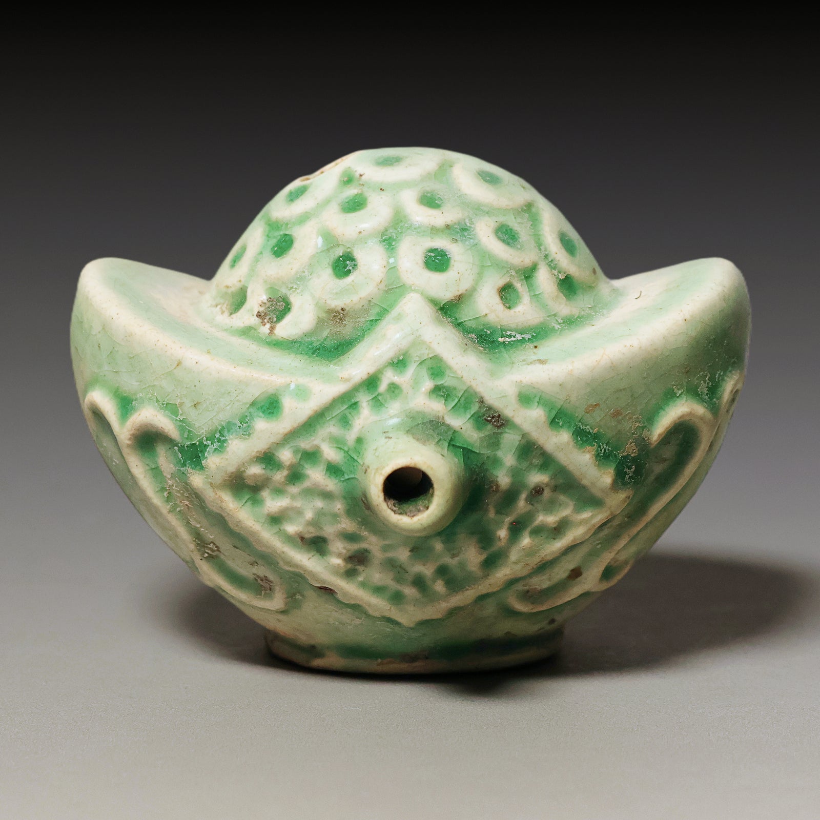 Qing Dynasty, Sycee (Ingot) Shaped Celadon Glazed Water Dropper (Calligraphy Tool)