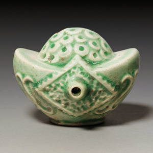 Qing Dynasty, Sycee (Ingot) Shaped Celadon Glazed Water Dropper (Calligraphy Tool)