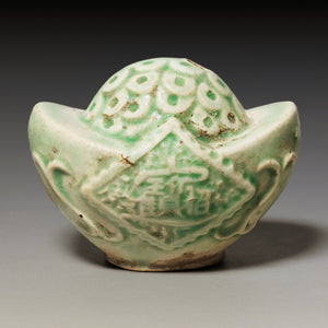 Qing Dynasty, Sycee (Ingot) Shaped Celadon Glazed Water Dropper (Calligraphy Tool)