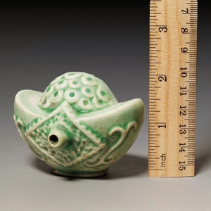 Qing Dynasty, Sycee (Ingot) Shaped Celadon Glazed Water Dropper (Calligraphy Tool)
