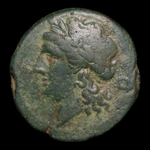 Campania, City of Teanum Sidicinum, AE Obol, Apollo & Man-Headed Bull - c. 265 to 240 BCE - Greek World