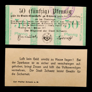 German Empire, City of Schwetz, 50 Pfennigs (2 Notgeld Notes)