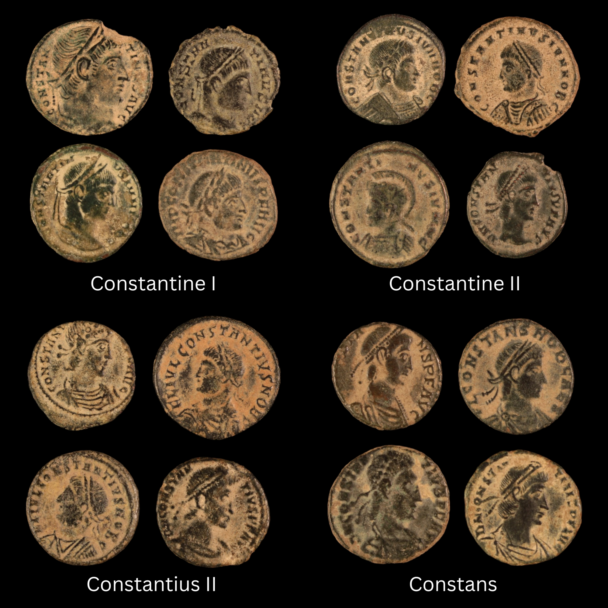 Constantine and His Sons, Four Coin Collection - c. 306 to 361 CE - Roman Empire