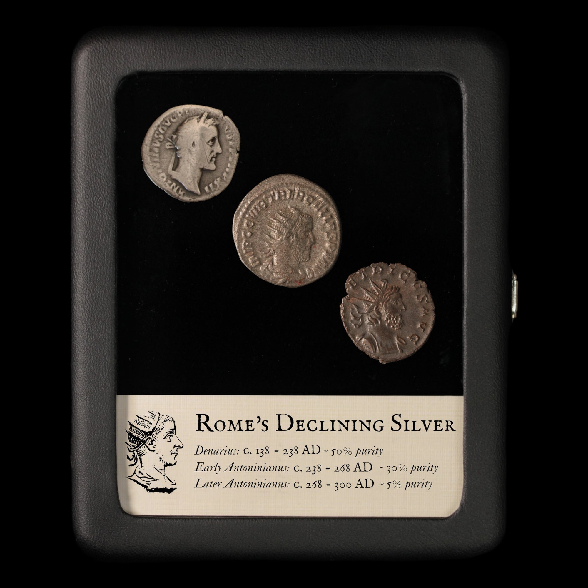 The Decline of Roman Silver, Three Coin Collection - c. 193 to 300 CE - Roman Empire
