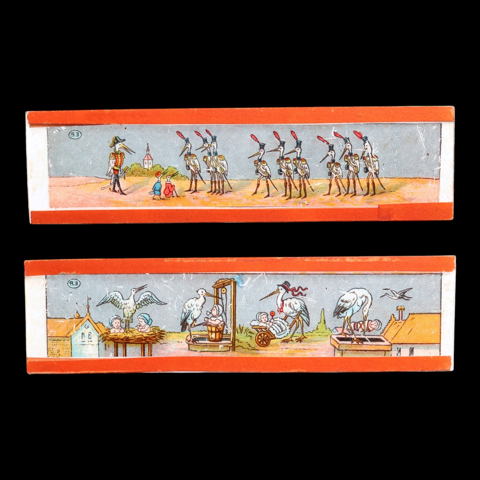 Group of 2 High Quality Magic Lantern Slides, Scenes of Storks - Late 1800s