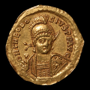 Rome, Emperor Theodosius II, Gold Solidus, Emperor with Valentinian III on Reverse - 425 to 429 CE - Roman Empire