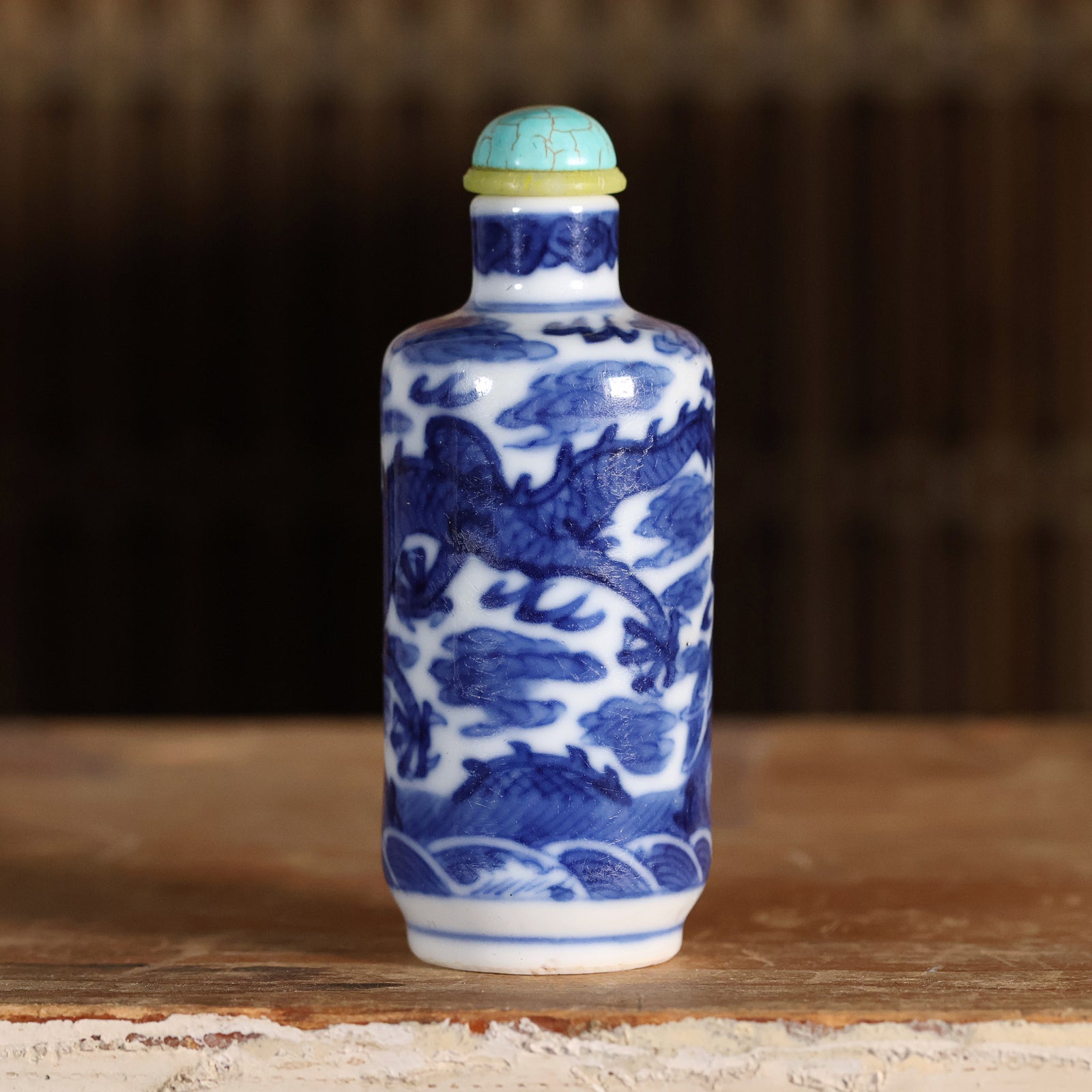 China, Qing Dynasty, Blue & White Porcelain Snuff Bottle With Dragon Motif - 1800s CE - Imperial China
