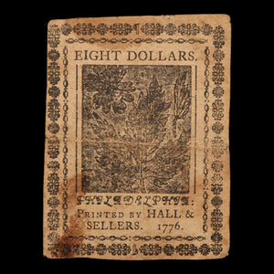 The United Colonies (Thirteen American Colonies), Continental Currency, $8 Note - May 9, 1776 - American Revolution