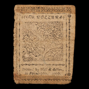 The United Colonies (Thirteen American Colonies), Continental Currency, $4 Note - July 22, 1776 - American Revolution