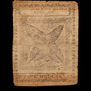 The United States (Thirteen American Colonies), Continental Currency, $5 Note - September 26, 1778 - American Revolution