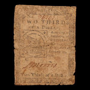 The United Colonies (Thirteen American Colonies), Continental Currency, $2/3 "Fugio" Note - February 17, 1776 - American Revolution