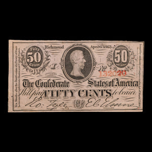 Confederate States of America, 50¢ Note - 1863 - American Civil War
