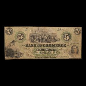 Bank of Commerce, New Bern, North Carolina, $5 Banknote - 1859 - United States of America