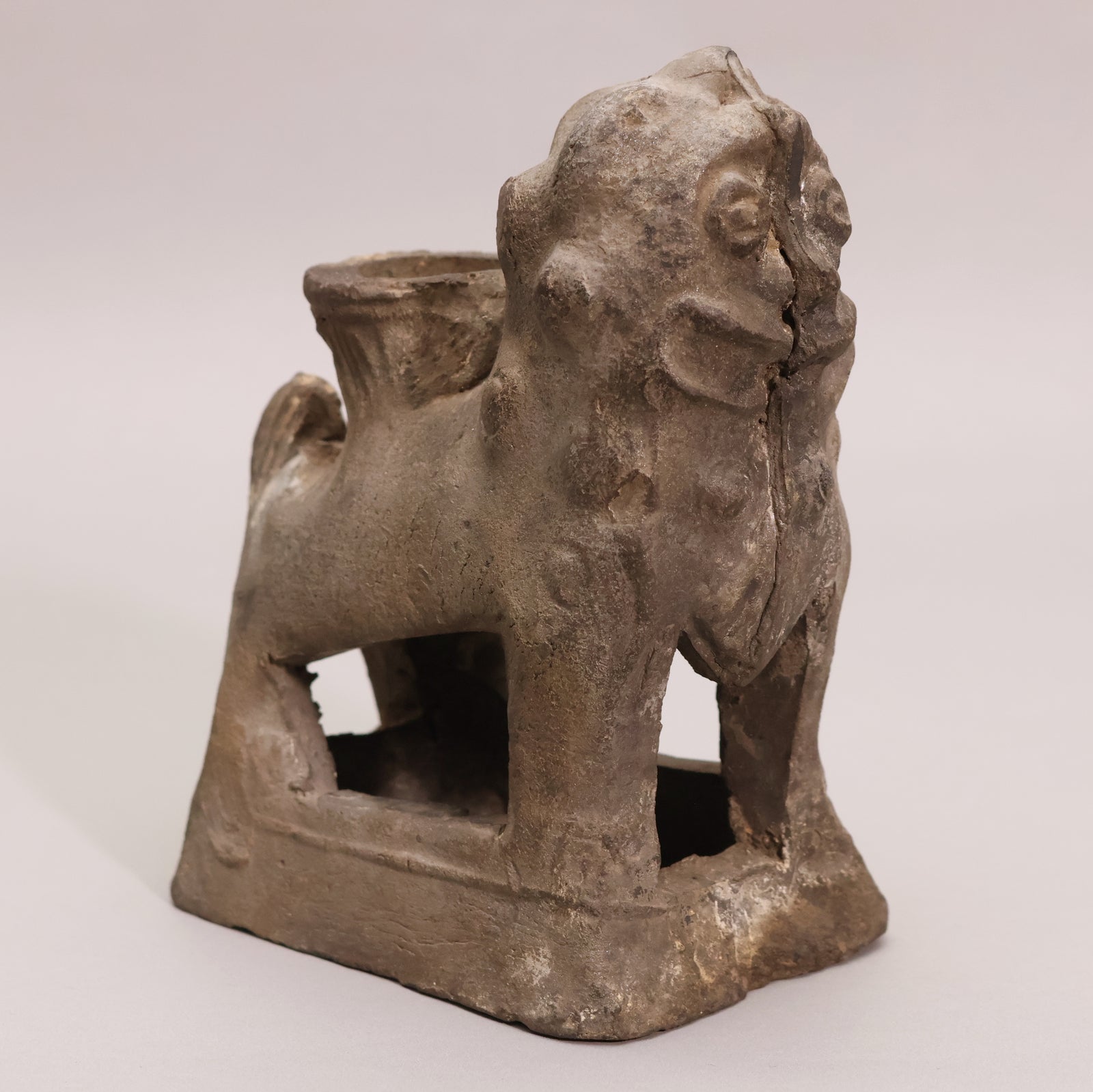 China, Qing Dynasty, Guardian Lion Candle Stand (Molded Pottery) - c. 1700s CE - Imperial China