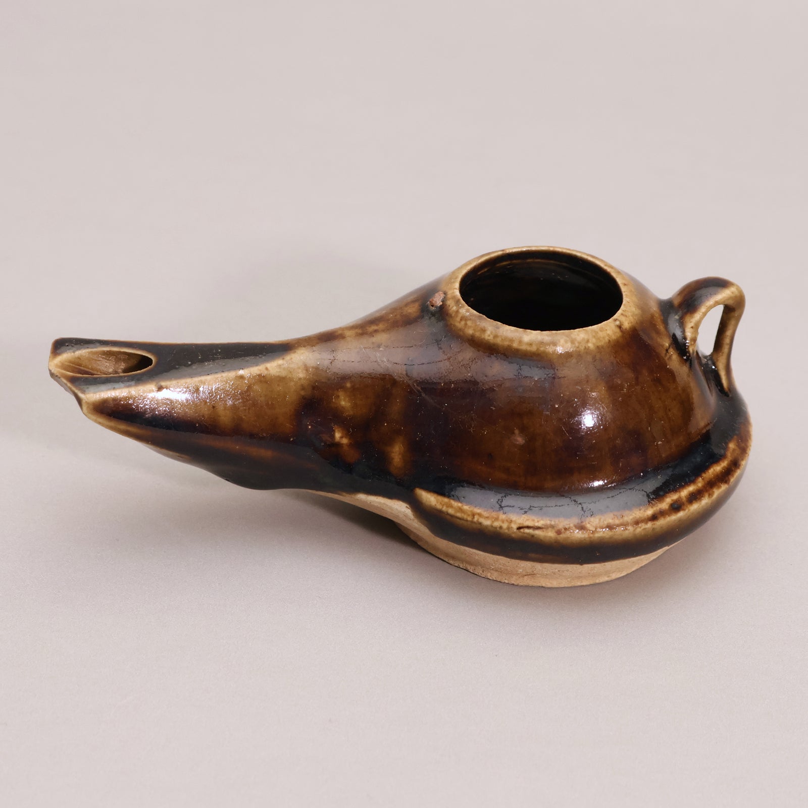 China, Qing Dynasty or Early Republic, Earthenware Oil Lamp with Black Glaze - c. 1850 to 1920 CE - Qing or Early Republic of China