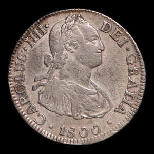 Spanish Empire, King Charles IV, AR 2 Reales - 1800 CE - Spanish Empire
