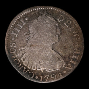Spanish Empire, King Charles IV, AR 2 Reales - 1791 CE - Spanish Empire
