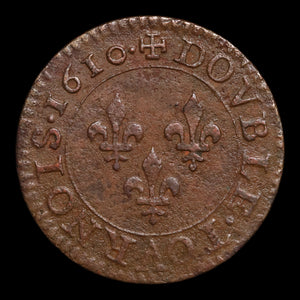 France, King Henry IV, AE 2 Deniers - 1610 CE - France