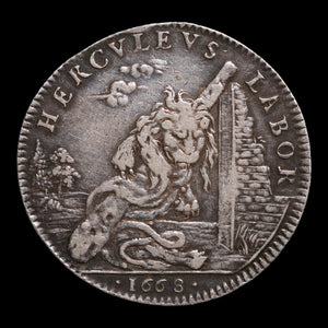 France, King Louis XIV, AR Jeton, Hercules (Greek Hero) - 1668 CE - France