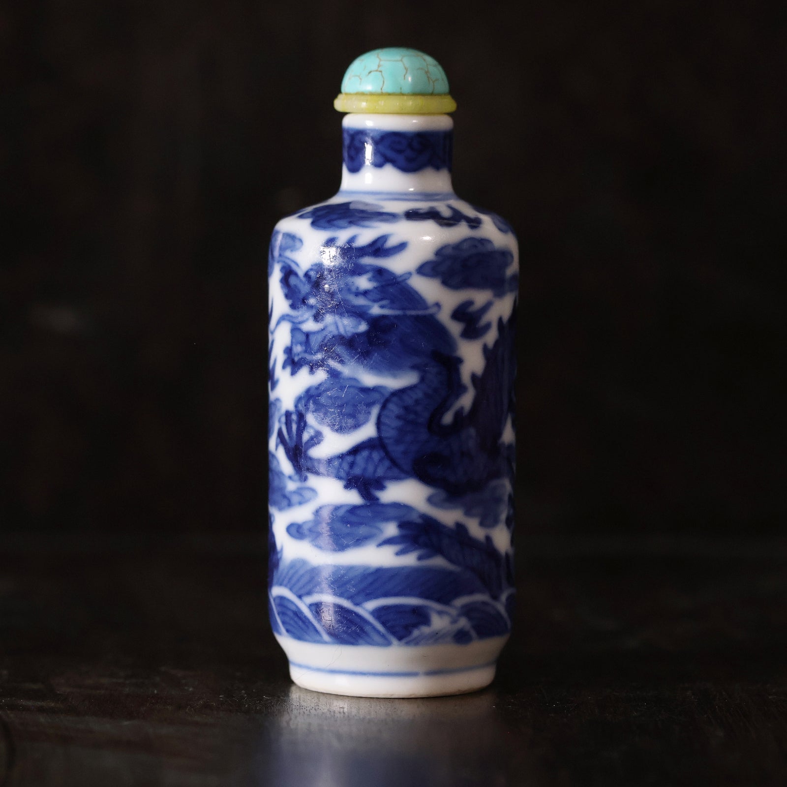China, Qing Dynasty, Blue & White Porcelain Snuff Bottle With Dragon Motif - 1800s CE - Imperial China