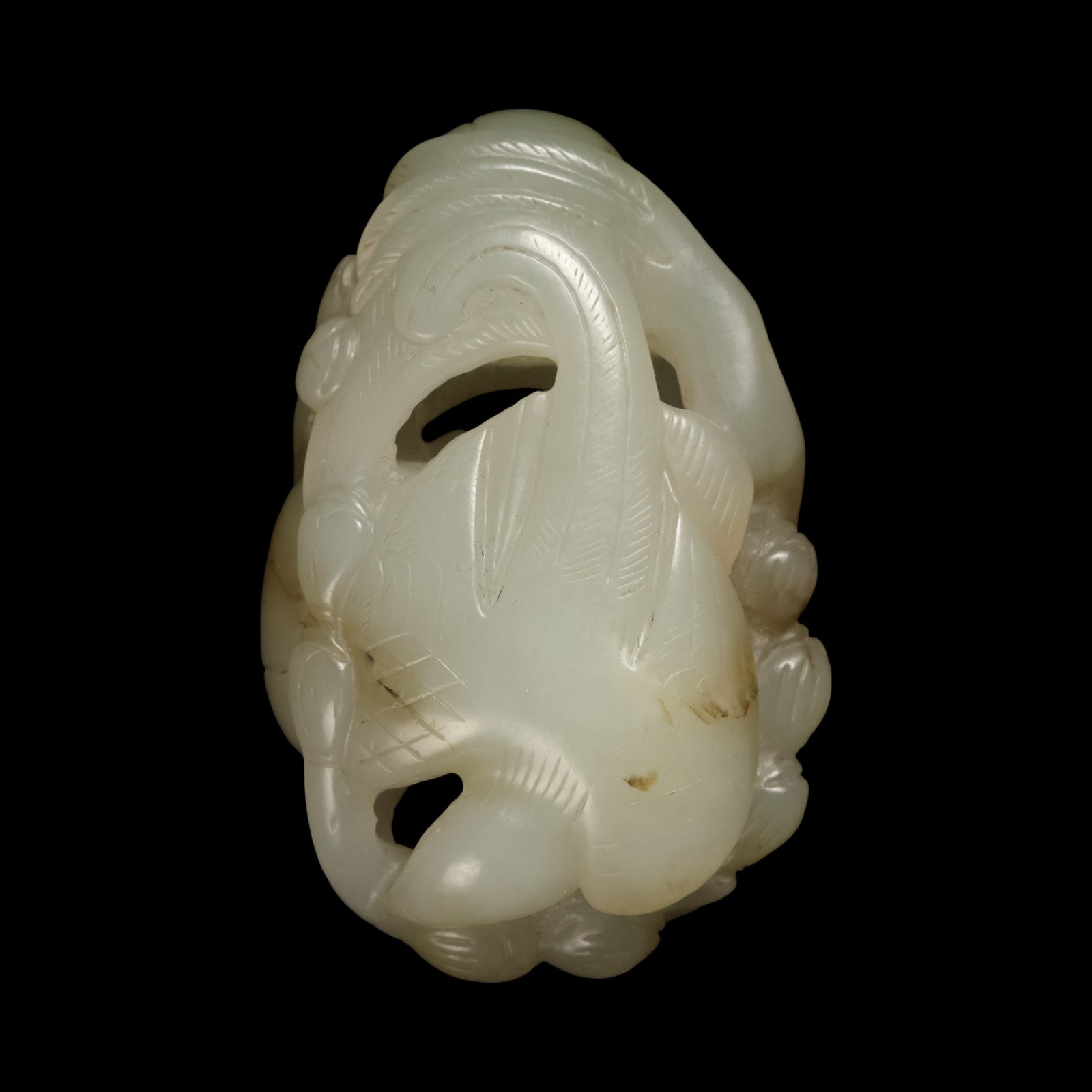 China, Qing Dynasty, Carved White Jade Pendant (Flowers & Birds) - 1800s CE - Imperial China
