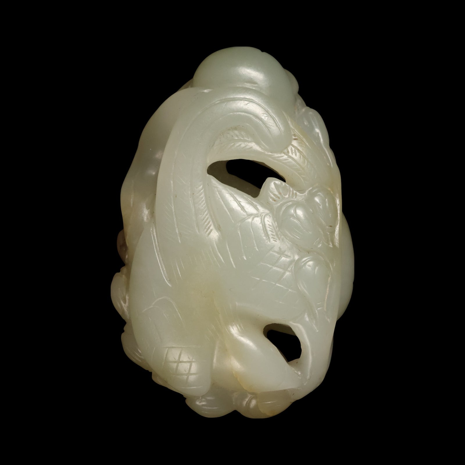 China, Qing Dynasty, Carved White Jade Pendant (Flowers & Birds) - 1800s CE - Imperial China