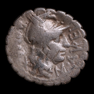 Roman Republic, M. Aurelius Scaurus, AR Denarius Serratus - 118 BCE - Roman Republic