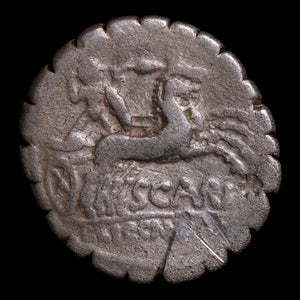Roman Republic, M. Aurelius Scaurus, AR Denarius Serratus - 118 BCE - Roman Republic