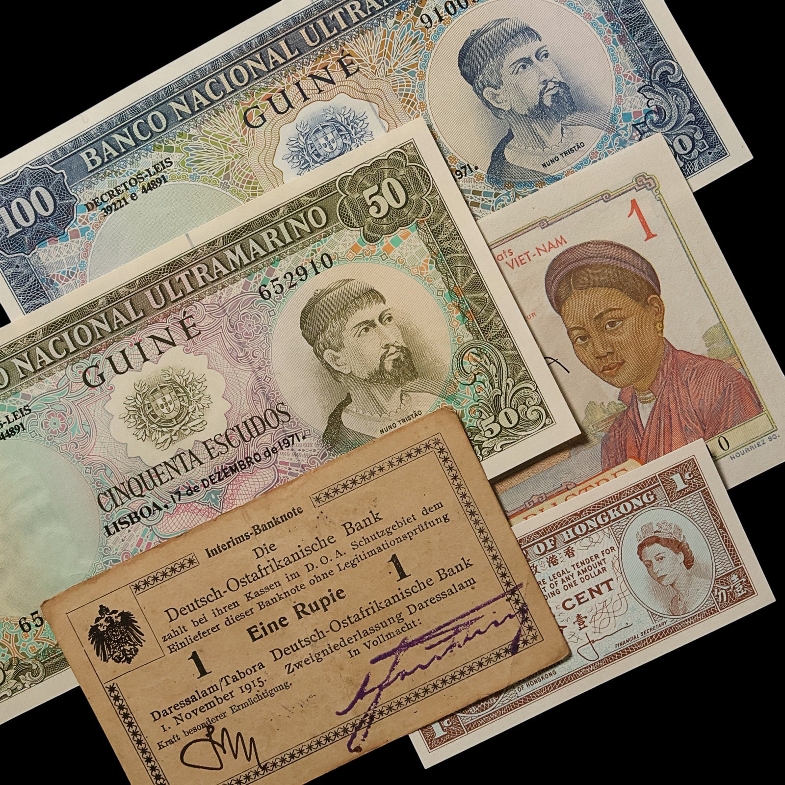 Age of Empires: Five European Colonial Banknotes - 1916 to 1995 - 20th Century