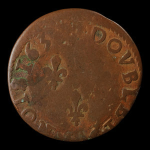 France, King Louis XIII, AE (Copper) Double Tournois - 1630 to 1639 CE - France
