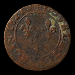 France, King Louis XIII, AE (Copper) Double Tournois - 1621 CE - France