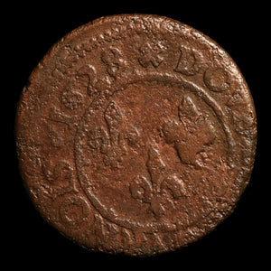 France, King Louis XIII, AE (Copper) Double Tournois - 1628 CE - France