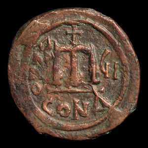 Byzantine Empire, Emperor Tiberius II, Bronze Follis - 580 to 581 CE - Byzantine Empire