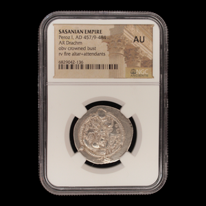 Sassanian Empire, King Peroz I, Silver Drachm (About Uncirculated) - c. 457 to 484 CE - NGC® Certified