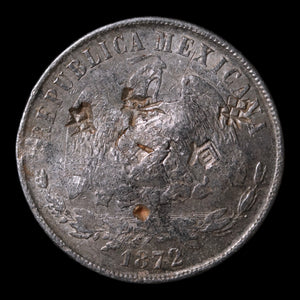 Mexico, AR 1 Peso with Chinese Chop Marks - 1872 CE - Mexico