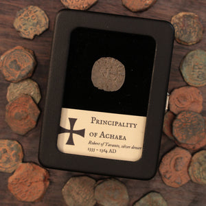 Crusader States, Principality of Achaea, Robert of Taranto, Silver Denier - 1333 to 1364 CE - The Crusades