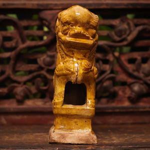 China, Qing Dynasty, Yellow Lion Glazed Ceramic Incense Burner - c. 1800s CE - Imperial China