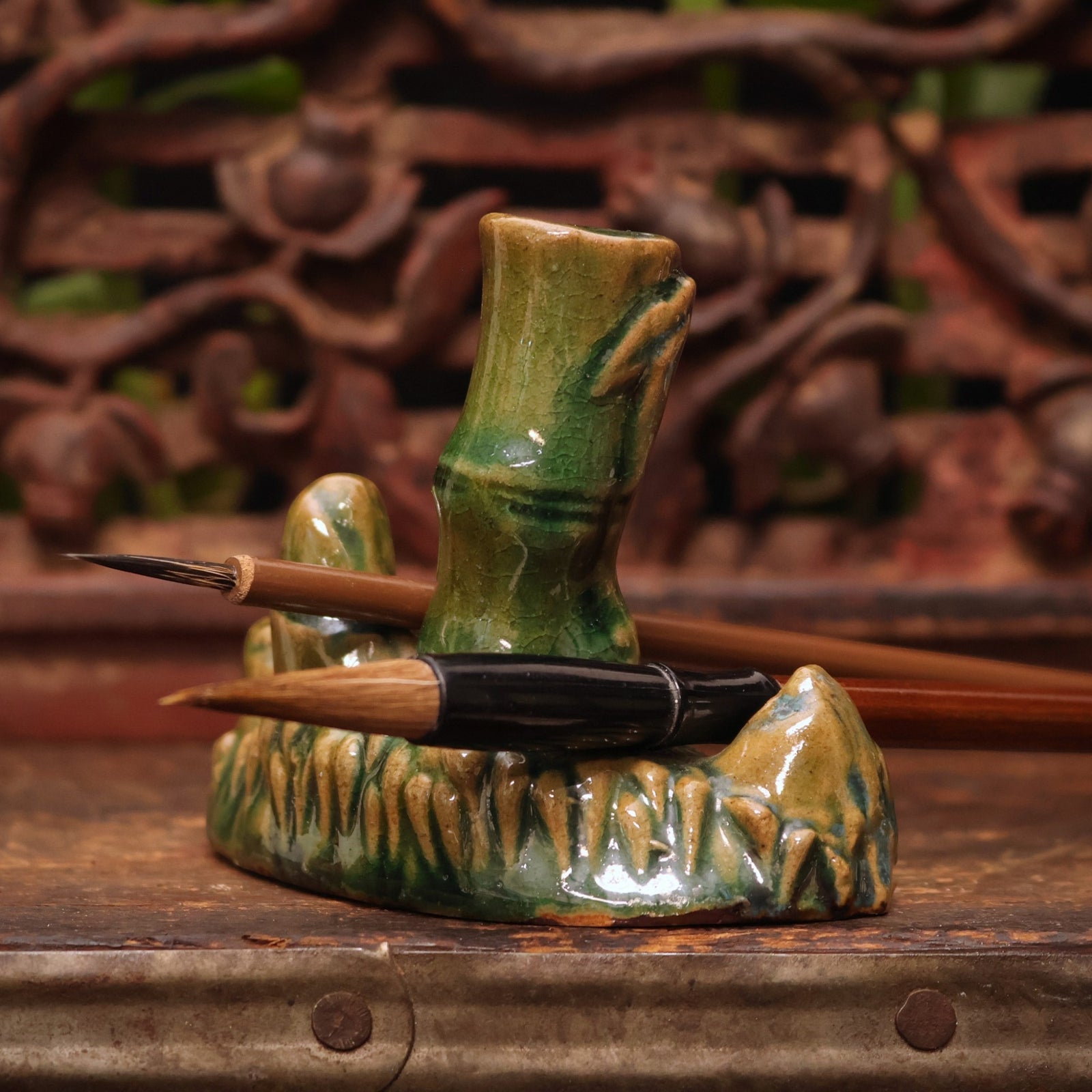 China, Qing Dynasty, Bamboo Ceramic Calligraphy Brush Holder - c. early 1900s CE - Imperial China