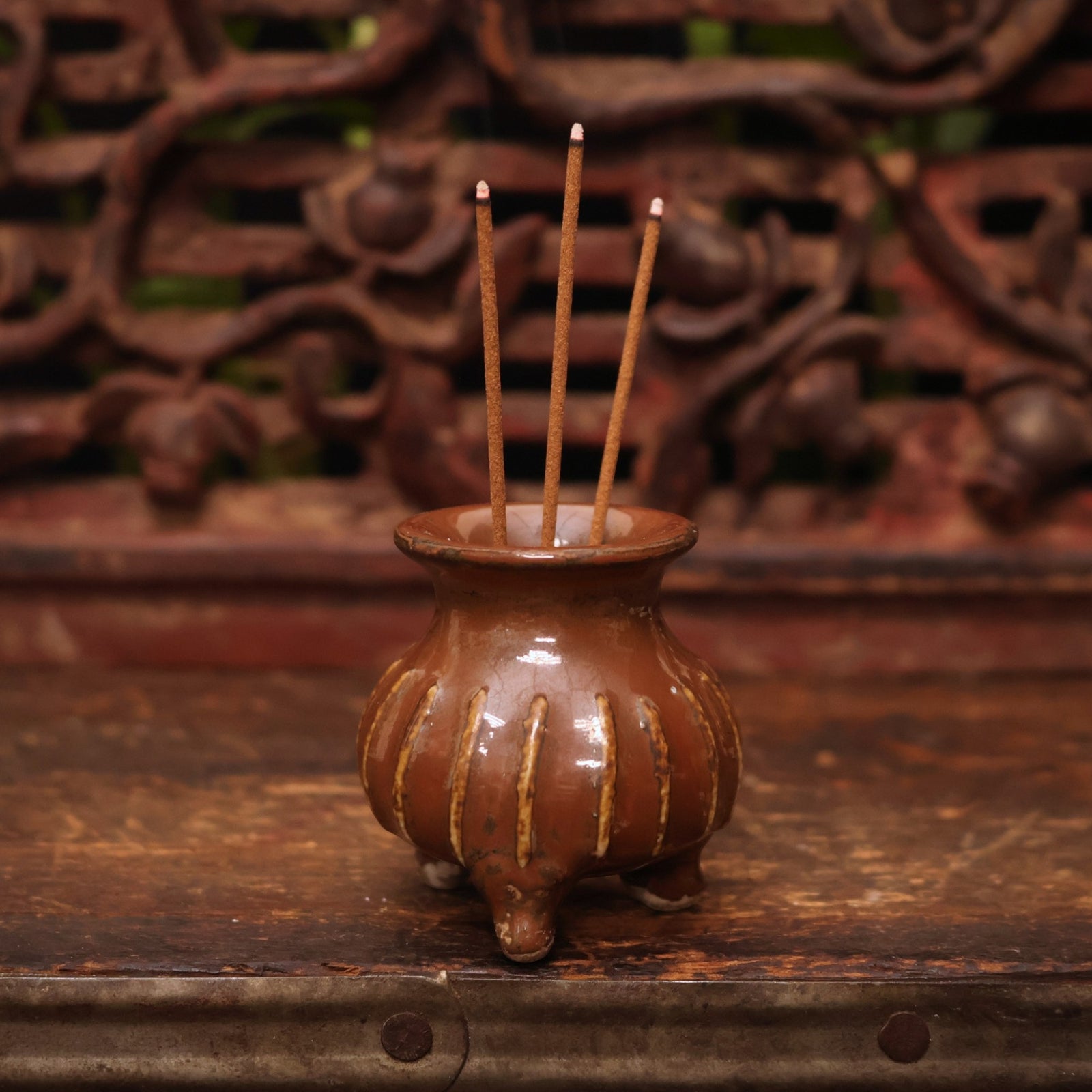 China, Qing Dynasty, Brown Glazed Miniature Censer (Incense Burner) - c. early 1900s CE - Imperial China